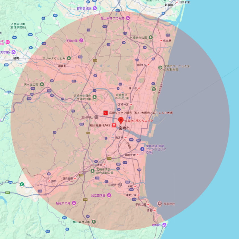 訪問地域の範囲の地図